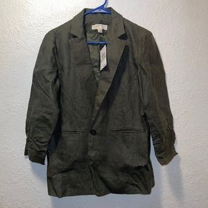 Michael Kors Petite Ruched Sleeve Linen Blazer